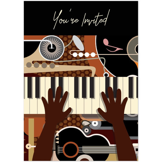 Jazz Piano, Personalized Invitations, 5”x7” Flat Cards, for Any Party, Celebration or Special Event (10 Cards & 10 Envelopes)