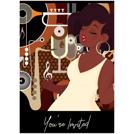 Jazz Singer, Personalized Invitations, 5”x7” Flat Cards, for Any Party, Celebration or Special Event (10 Cards & 10 Envelopes)