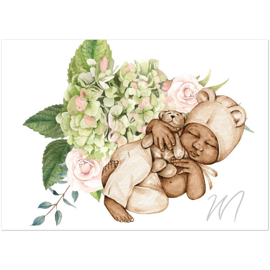Hydrangea Baby Blossom Baby, Tan, Personalized Invitations, 5”x7” Flat Cards, Modern Floral Watercolor, for Baby Shower, Gender Reveal, or Special Event (10 Cards & 10 Envelopes)