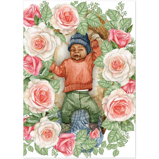 Peach Rose Garden Baby Boy, Personalized Invitations, 5”x7” Flat Cards, For Baby Shower or Special Event (10 Cards & 10 Envelopes)