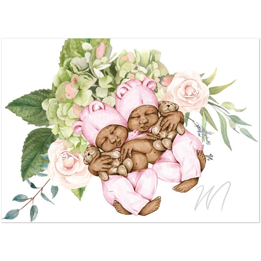 Hydrangea Baby Blossom Baby, Twin Pink, Personalized Invitations, 5”x7” Flat Cards, for Baby Shower, Reception, Any Party, Celebration or Special Event (10 Cards & 10 Envelopes)