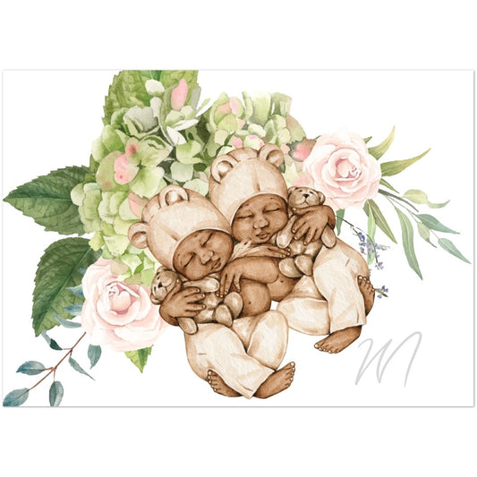 Hydrangea Baby Blossom Baby, Twin Tan, Personalized Invitations, 5”x7” Flat Cards, Modern Floral Watercolor, for Baby Shower, Reception, Any Party, Celebration or Special Event (10 Cards & 10 Envelopes)